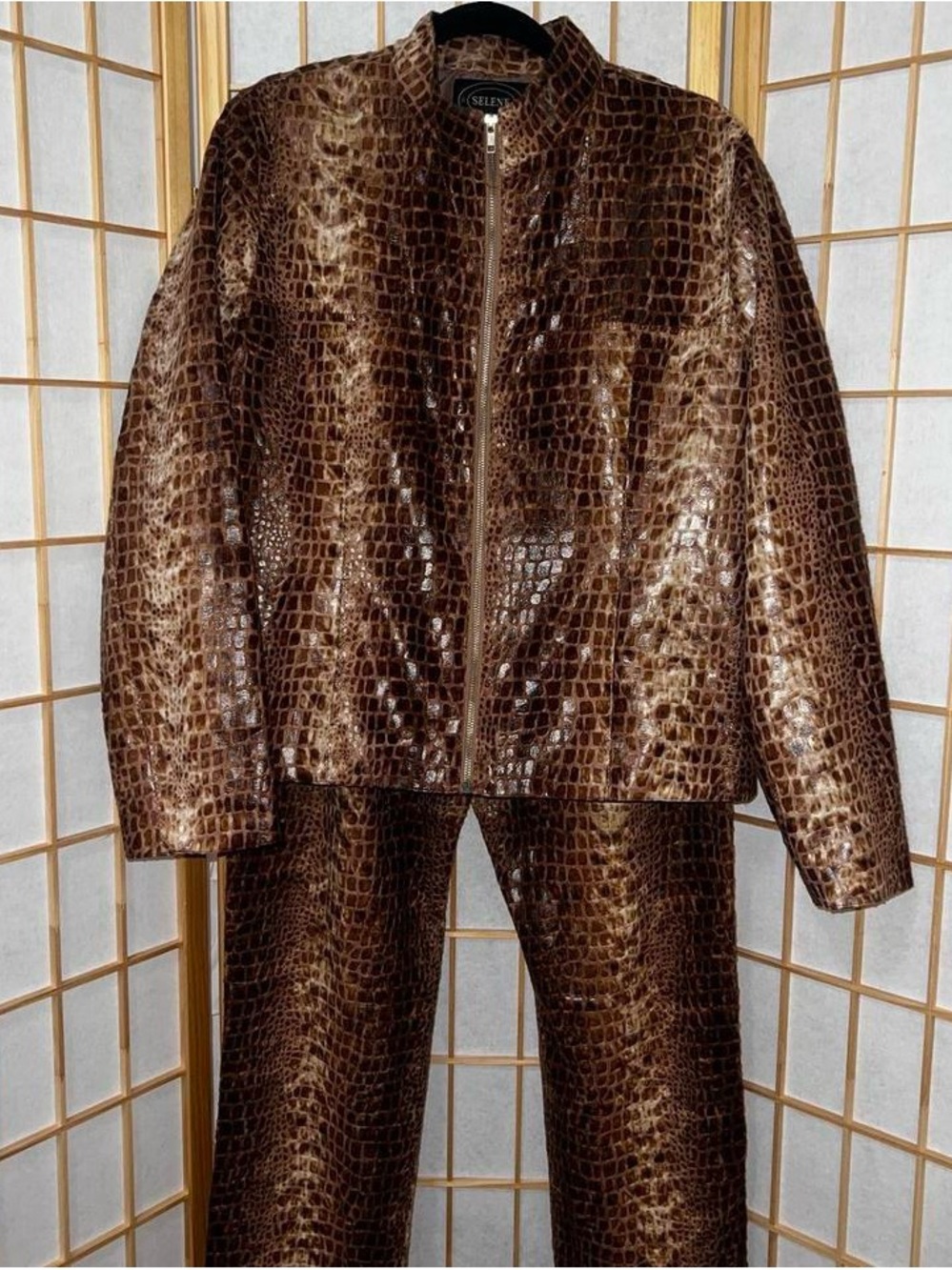 Selene Sport Brown Croc-Embossed Leather Jacket